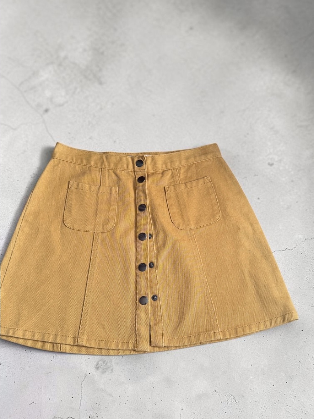 BDG Mustard Button-Front Skater Skirt